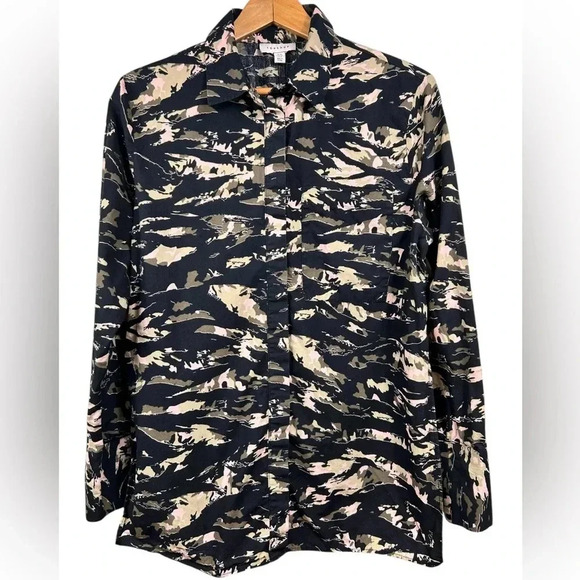 TopShop long sleeve button up blouse, 6, Pink Camo, Oversized Streetwear Grunge - Picture 1 of 10